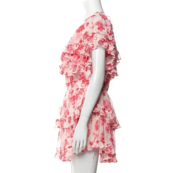 MISA LOS ANGELES Isella Floral Ruffle Georgette Mini Dress Pink White Size S NWT - Picture 6 of 16